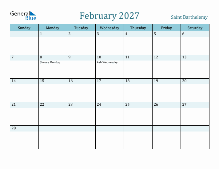 February 2027 Calendar with Holidays