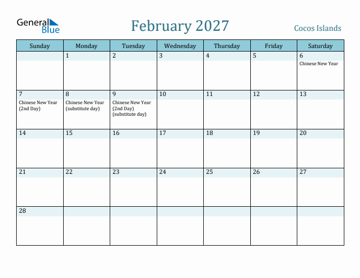 February 2027 Calendar with Holidays