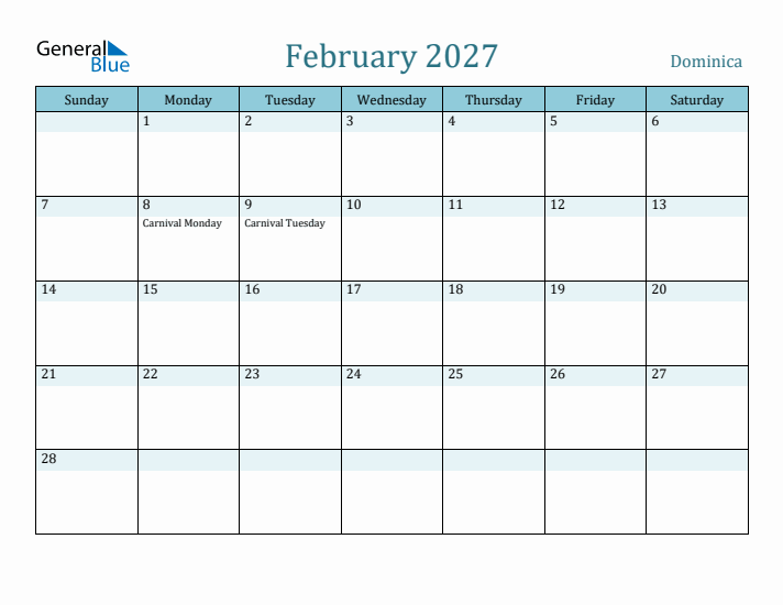 February 2027 Calendar with Holidays