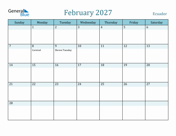 February 2027 Calendar with Holidays