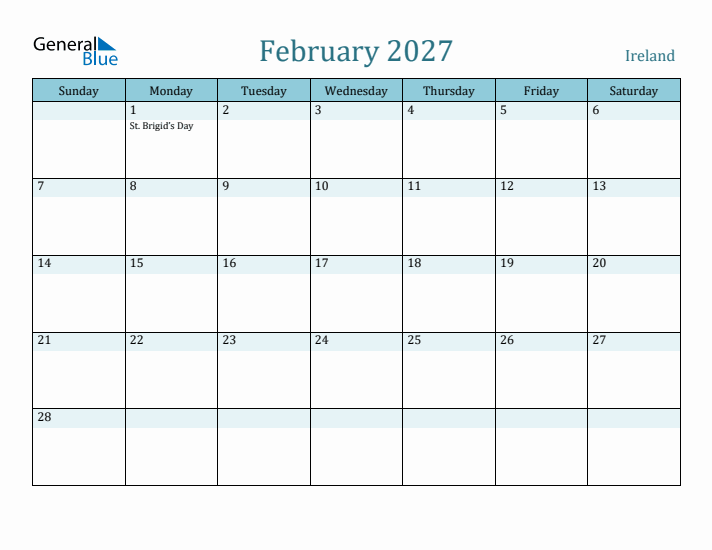 February 2027 Calendar with Holidays