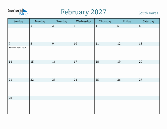 February 2027 Calendar with Holidays