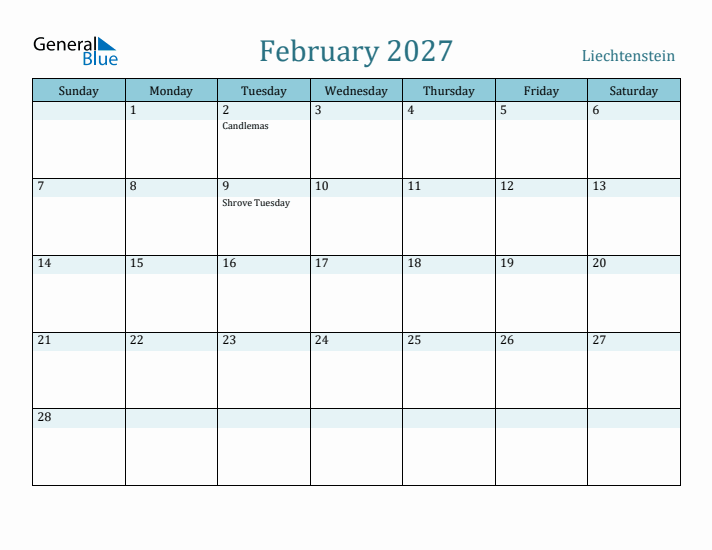 February 2027 Calendar with Holidays