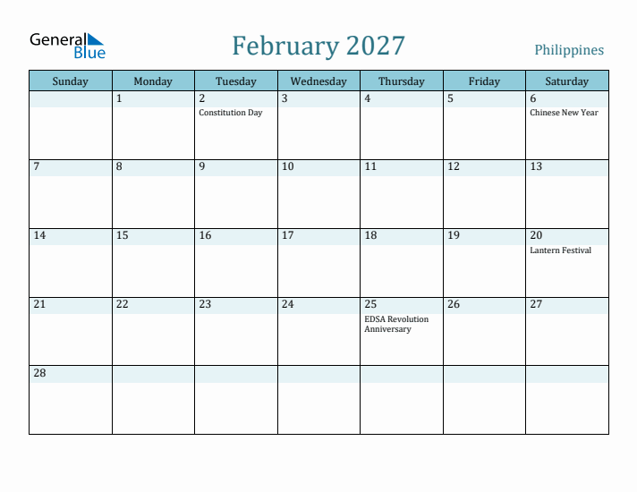 February 2027 Calendar with Holidays