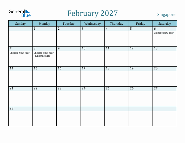 February 2027 Calendar with Holidays