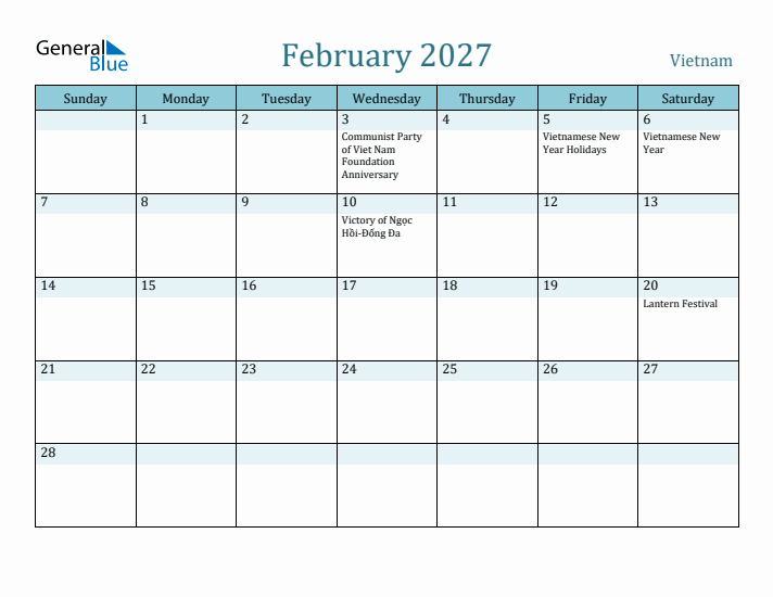 February 2027 Calendar with Holidays