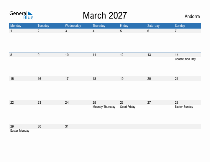 Fillable March 2027 Calendar