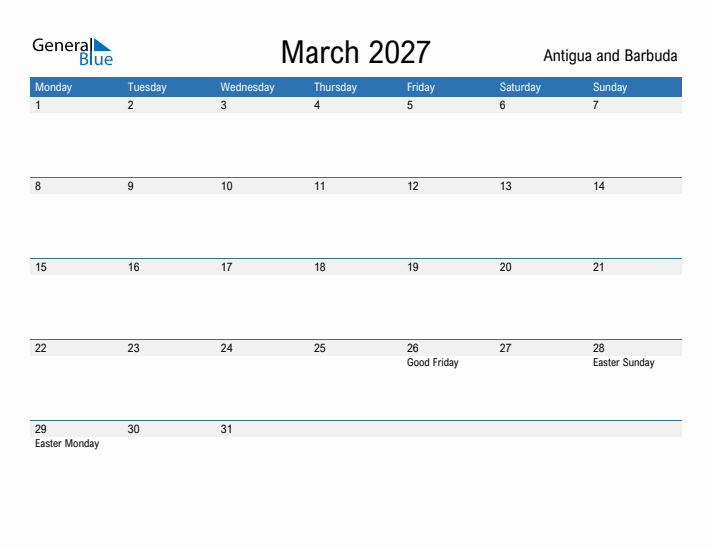 Fillable March 2027 Calendar