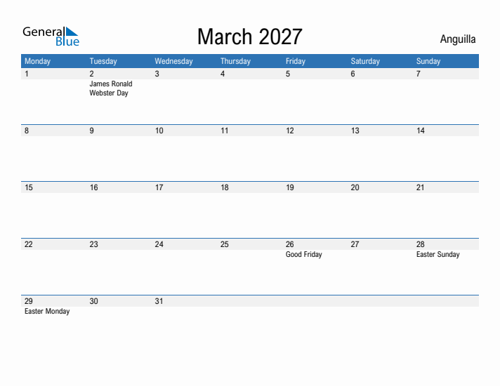 Fillable March 2027 Calendar