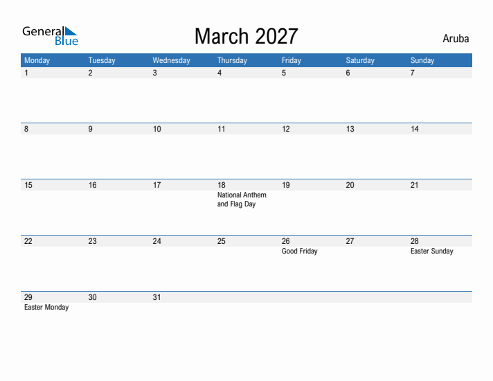 Fillable March 2027 Calendar