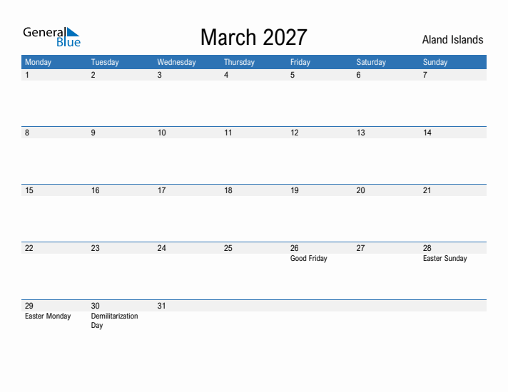 Fillable March 2027 Calendar