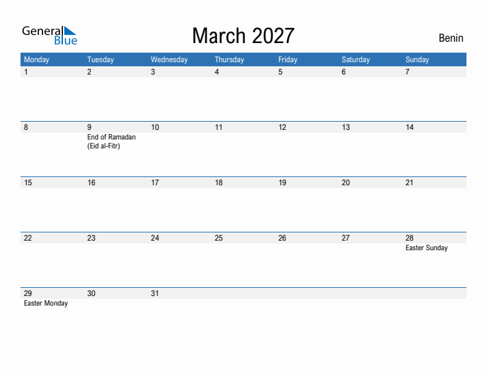 Fillable March 2027 Calendar