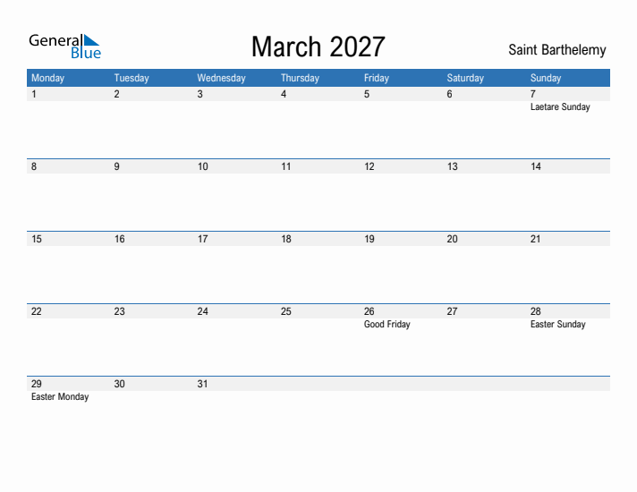 Fillable March 2027 Calendar