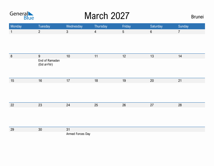 Fillable March 2027 Calendar