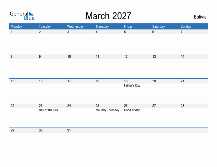 Fillable March 2027 Calendar