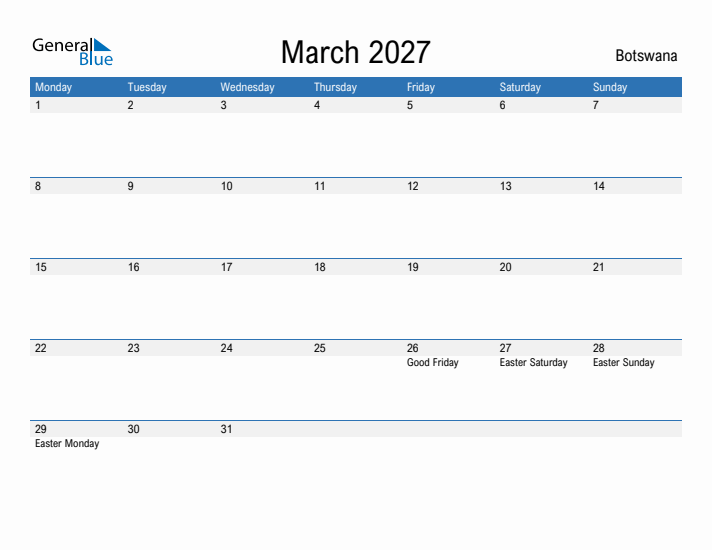 Fillable March 2027 Calendar