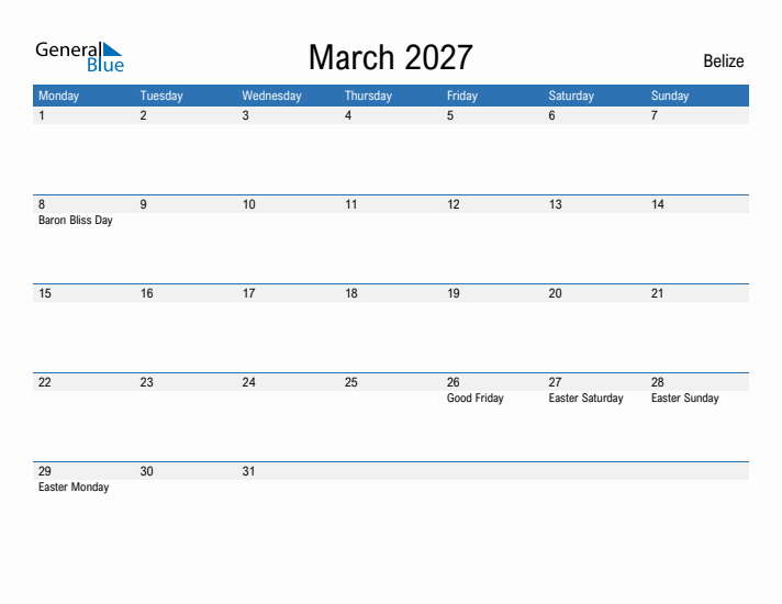 Fillable March 2027 Calendar