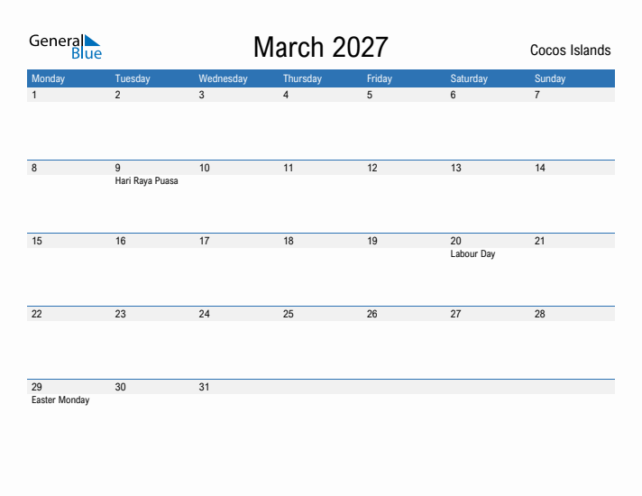 Fillable March 2027 Calendar