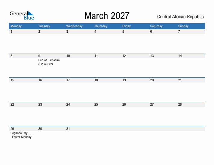 Fillable March 2027 Calendar