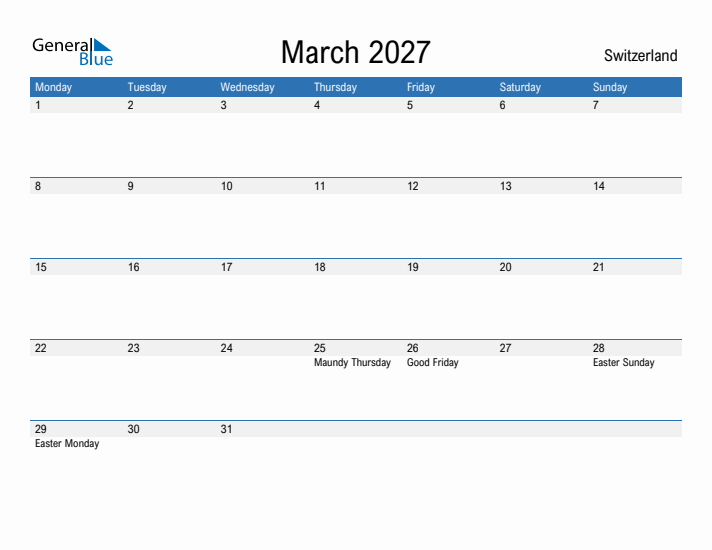 Fillable March 2027 Calendar