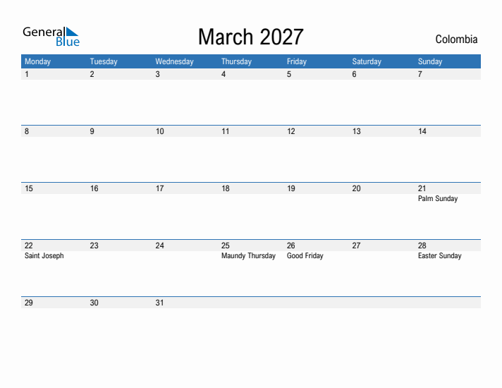 Fillable March 2027 Calendar