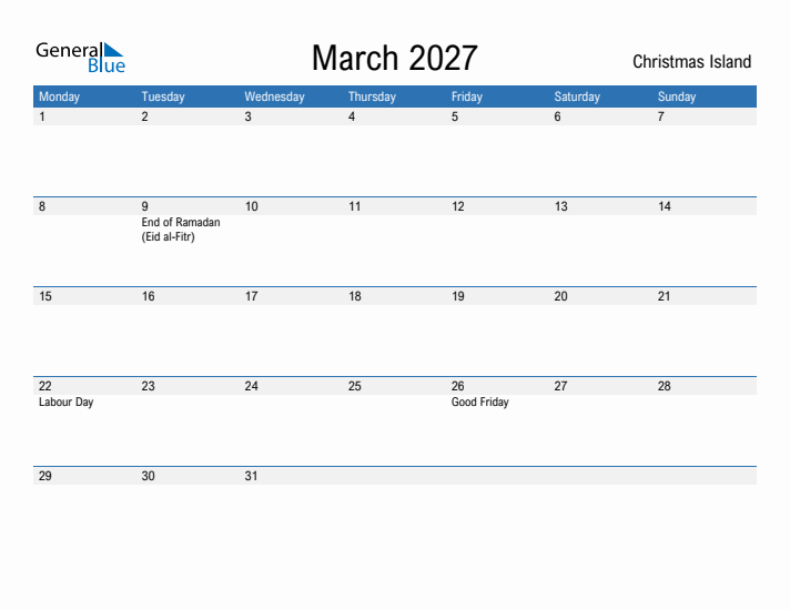 Fillable March 2027 Calendar