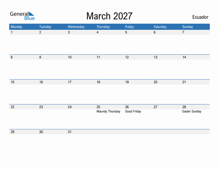 Fillable March 2027 Calendar