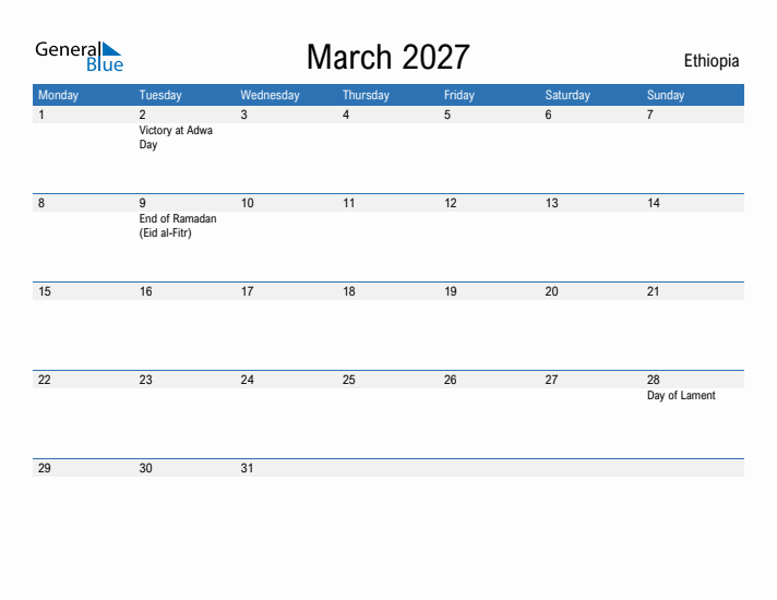 Fillable March 2027 Calendar