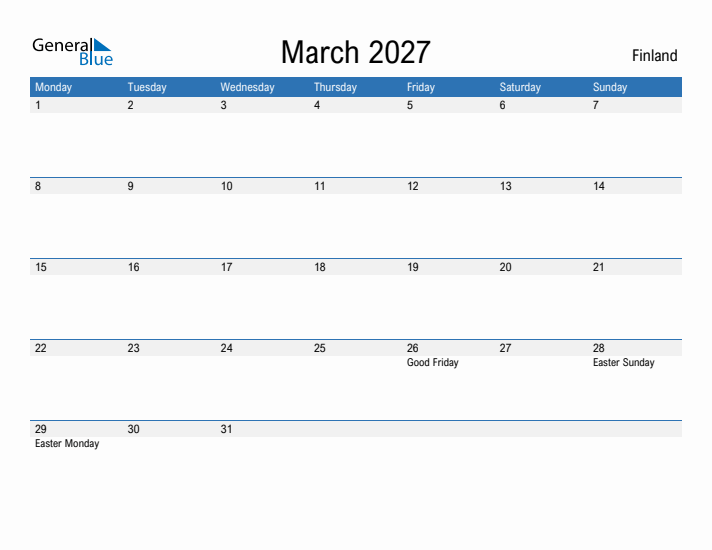 Fillable March 2027 Calendar