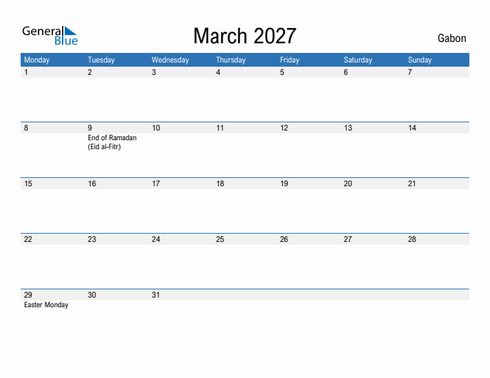 Fillable March 2027 Calendar