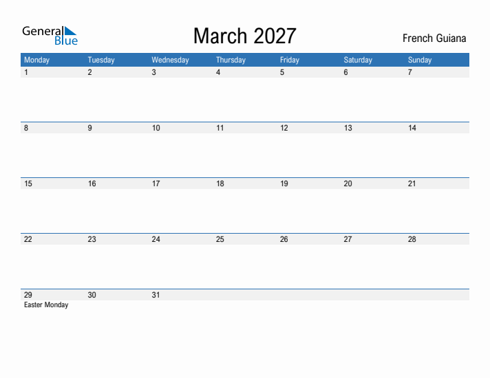 Fillable March 2027 Calendar