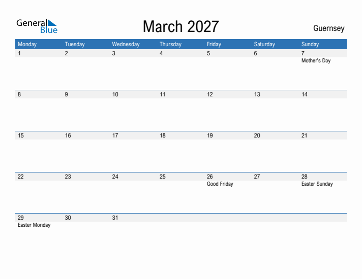 Fillable March 2027 Calendar