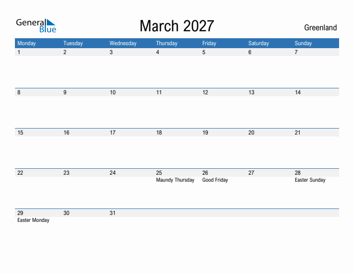 Fillable March 2027 Calendar