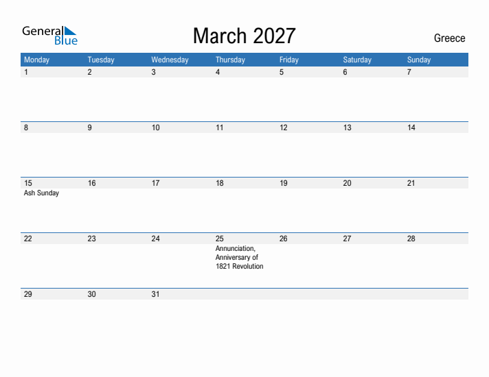 Fillable March 2027 Calendar