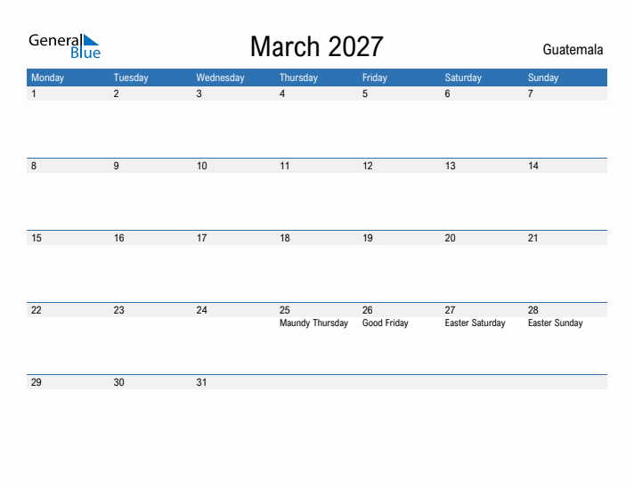 Fillable March 2027 Calendar