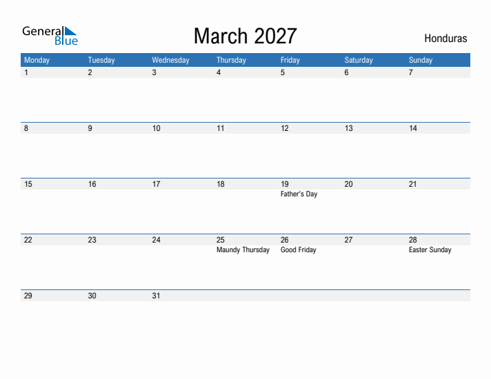 Fillable March 2027 Calendar