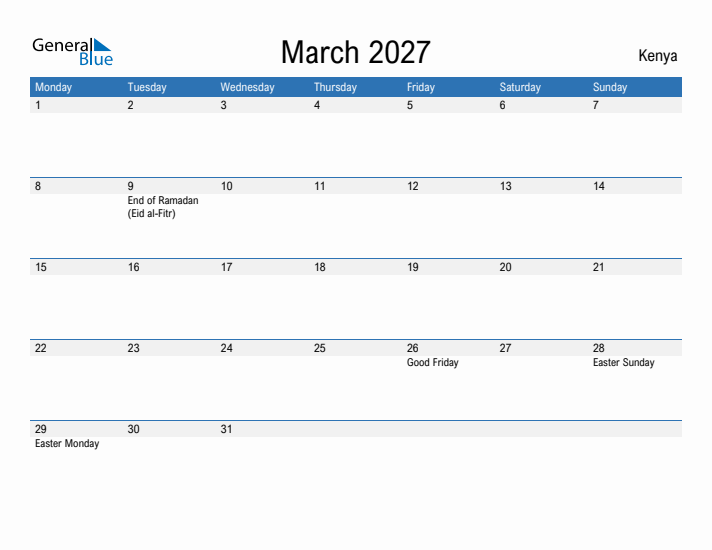 Fillable March 2027 Calendar