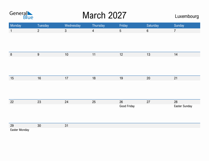 Fillable March 2027 Calendar