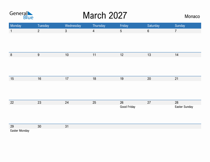 Fillable March 2027 Calendar