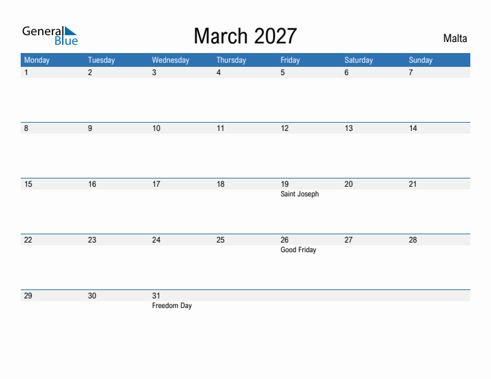 Fillable March 2027 Calendar