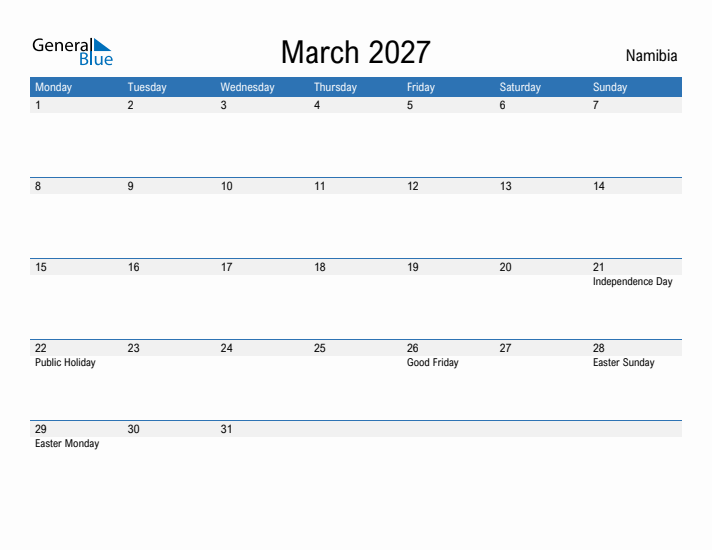 Fillable March 2027 Calendar