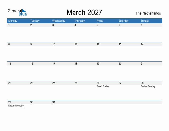 Fillable March 2027 Calendar