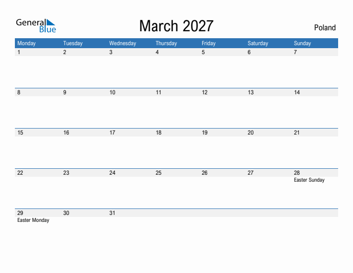 Fillable March 2027 Calendar