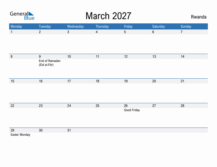 Fillable March 2027 Calendar