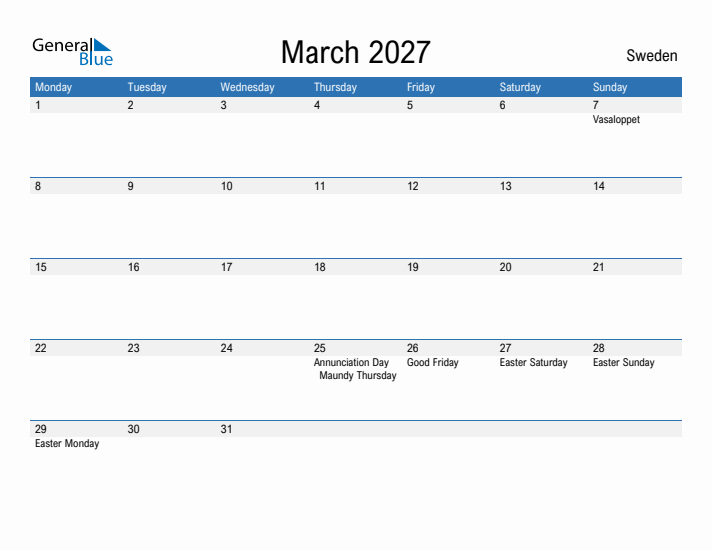 Fillable March 2027 Calendar