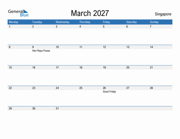 Fillable March 2027 Calendar