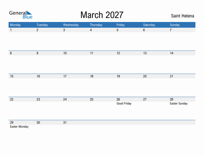 Fillable March 2027 Calendar