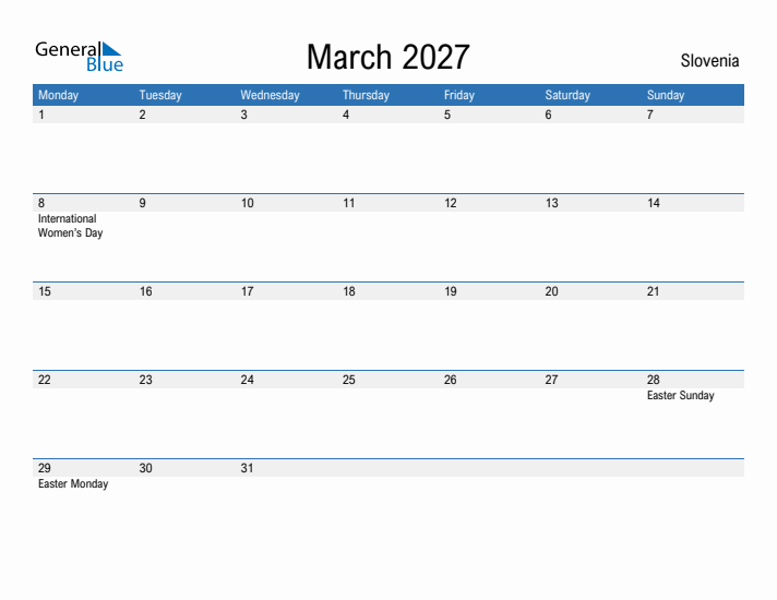 Fillable March 2027 Calendar