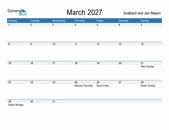 Fillable March 2027 Calendar