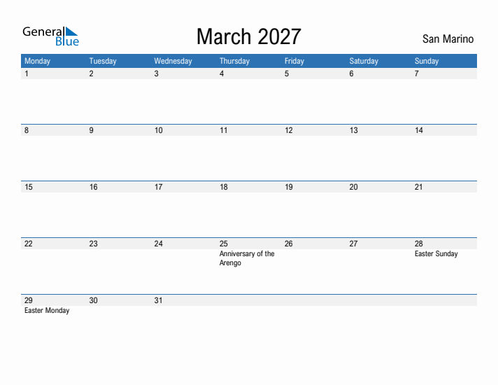 Fillable March 2027 Calendar